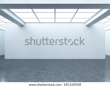 Bright empty gallery interior with white wall