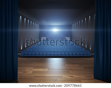 Stage in cinema with blue seats