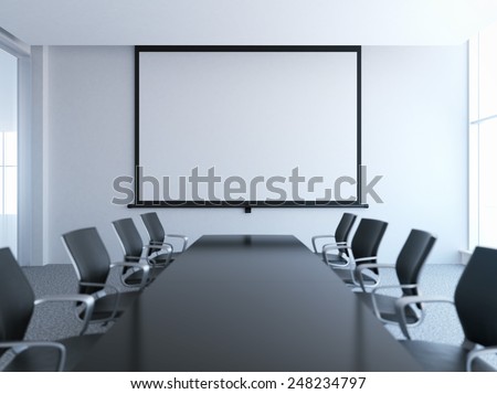 empty meeting room with white screen