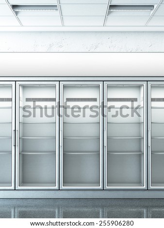 store with an empty fridge. 3d rendering