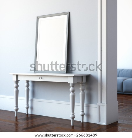 Interior with table and blank canvas. 3d rendering
