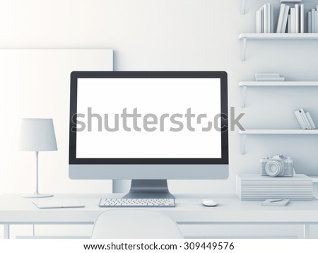 Abstract white modern workspace. 3d rendering