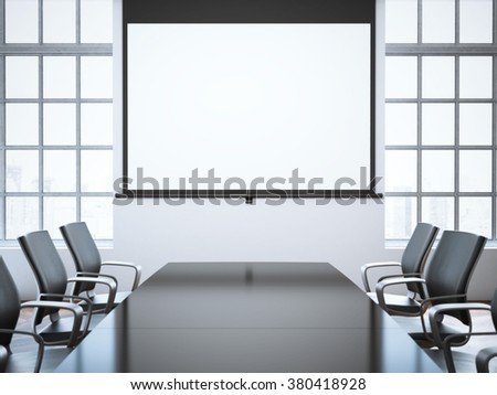 Modern office room with projector screen. 3d rendering