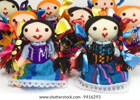 colorful group of otomi doll from queretaro mexico