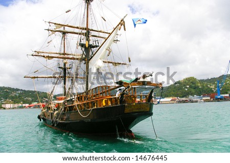 pirates boat for travel in caribbean sea