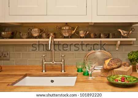 Showcase of a kitchen interior on exhibition ideal home show, 2011