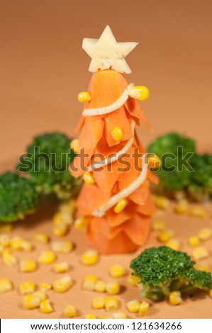 fir-tree of a carrot and broccoli close up