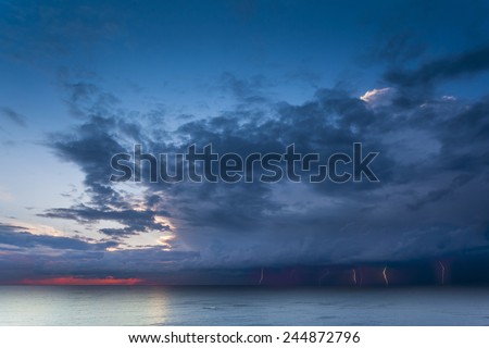 Lightning over water. Baltic sea, latvia