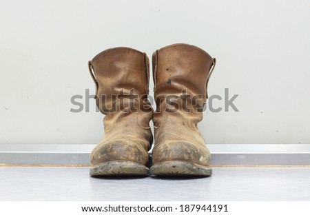 Old brown work boots