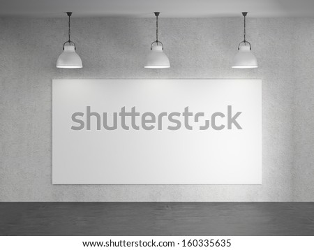 White museum room with pendant lamp