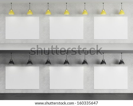 White museum room with pendant lamp