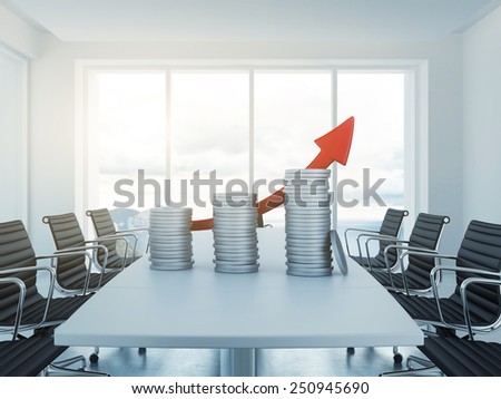 Coins graphic on table in office concept. 3d rendering