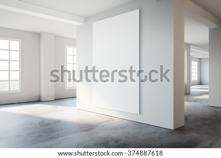 White poster on wall, in loft style open space. 3d rendering