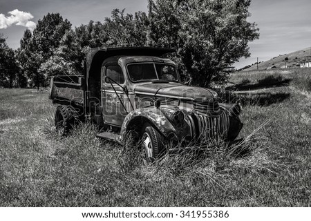 Kalispell - August 2:  Old cars and trucks in the  junk yards August 2, 2015 at Kalispel, MT.