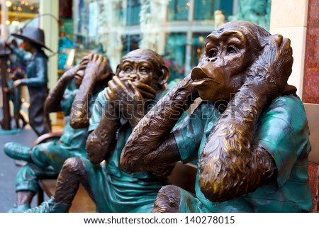 Hear no evil, speak no evil, see no evil Ã?Â¢?? 3 wise monkeys statues in San Francisco