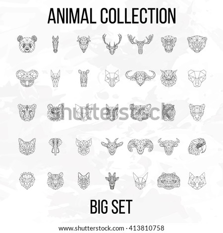 Set of geometric animals head isolated on white background vintage vector design element illustration