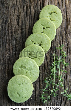 Shortbread biscuits with the tea green tea match and thyme.