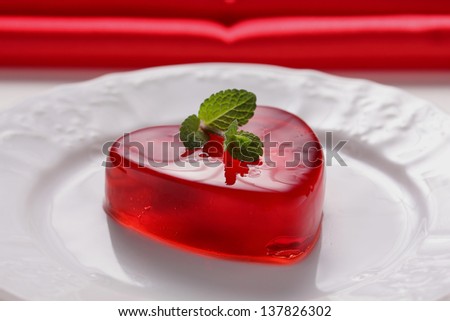 Strawberry jelly in the form of heart.