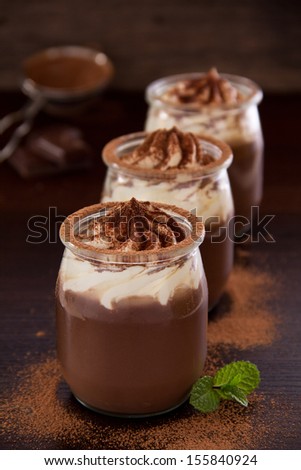 Chocolate mousse with cream.