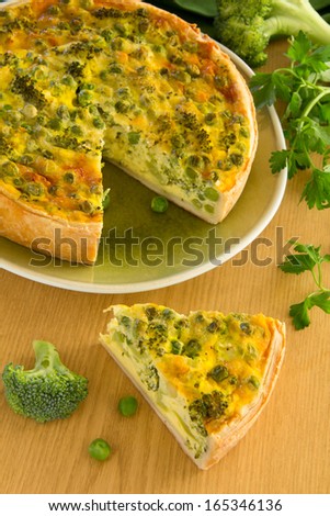 Vegetable Pie With Broccoli, Peas And Cheese.