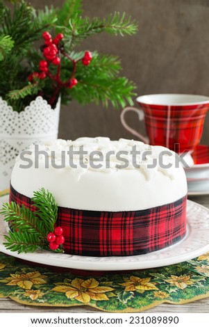 Traditional Christmas fruit cake with candied fruit and fruit.