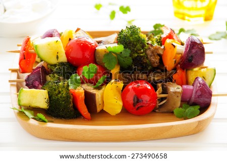 Vegetable Skewers (ratatouille) on skewers.