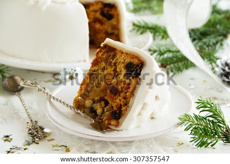 Traditional Christmas fruit cake with candied fruit and fruit.