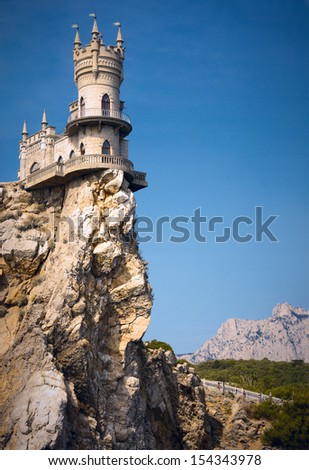 Castle on the cliff by the sea. Swallow\'s Nest Castle Ukraine Crimea mountain