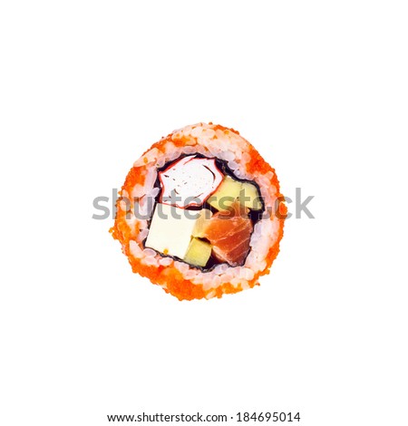California maki sushi with masago isolated over white background 