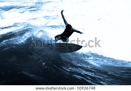 Surfer riding the wave (Cold Blue Tint)