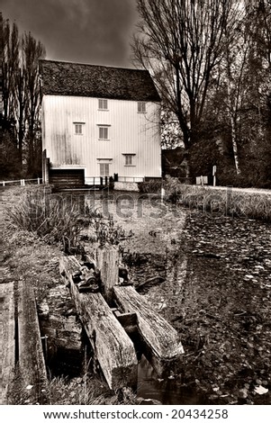 Black and White Shot of an Old Water Mill