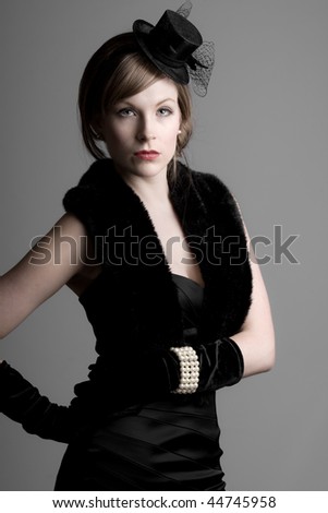 Striking Shot of a Beautiful Girl in Vintage Style Clothing