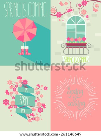 Vector illustration set of a spring season in flat style.