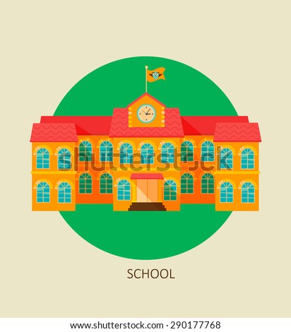 Classical school building icon in flat style, vector.
