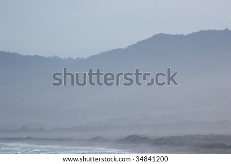 coastal mountains in a fog