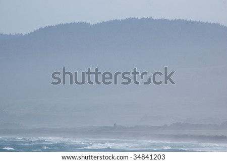 coastal mountains in a fog