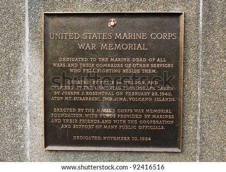 marker for the Marine Corps War Memorial of the Iwo Jima flag raising