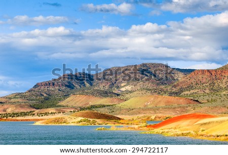 Painted Rolling Hills by River at John Day Fossil Beds National Monument