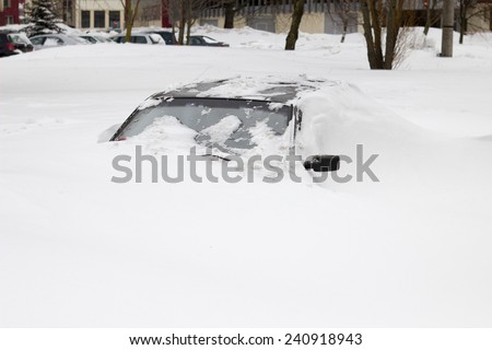 snow covered car, snowy car on parking