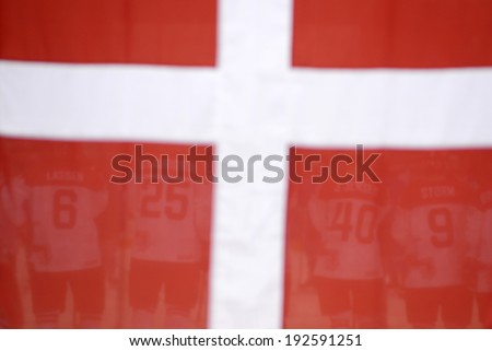 MINSK, BELARUS - MAY 13: Flag of Denmark rise up after the IIHF World Championship match between Denmark and Italy at Chizhovka Arena on May 13, 2014 in Minsk, Belarus.