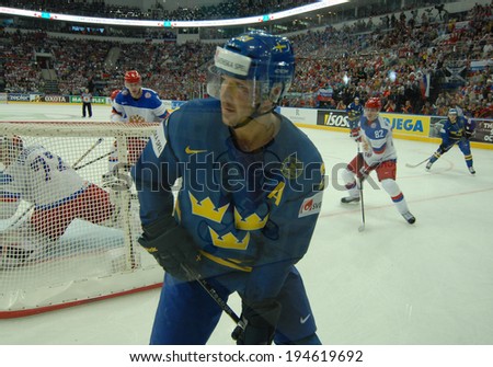 MINSK, BELARUS - MAY 24: ERICSSON Jimmie(21) of Sweden looks on during 2014 IIHF World Ice Hockey Championship semifinal match at Minsk Arena on May 24, 2014 in Minsk, Belarus.