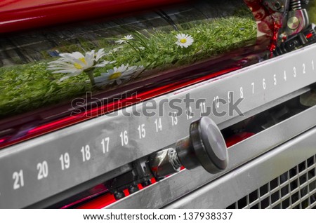 Printing machine red color roller and flower sheet print