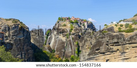 Meteora monastery in greece. The famous Meteora monastery PANORAMA. It belongs to the UNESCO World Heritage Site and was set for James Bond movie