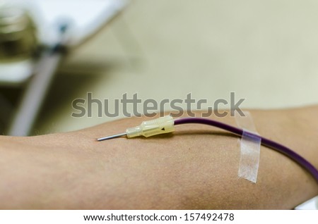 Arm of donor in blood donation