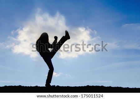 Karate girl kick silhouette