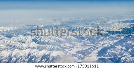 The Alps in winter out of the plane, Aerial Panorama