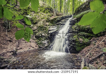 Famous Waterfall in Spring Pehcevo, Macedonia hidden in deep in ecology clean environment forest, VINTAGE