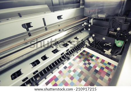 large format ink jet printer printing color management target on paper roll, VINTAGE