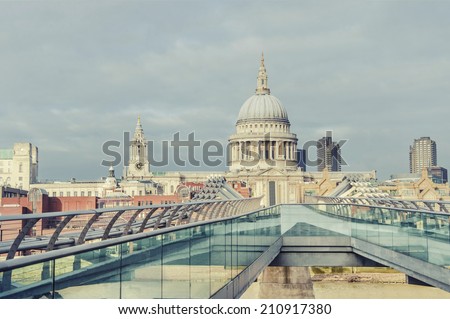 London - Stock Image, Millennium bridge and St Paul at London, UK, VINTAGE