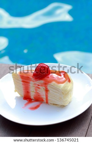 Strawberry Cheese Cake beside the pool.